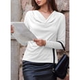 thumbnail image 5 of Endives Women's Long Sleeve Shirt Draped Cowl Neck Tops Flared Collar Ribbed Elengant Solid Color Blouse Dressy Casual Shirts Business Outfits Spring Trendy White, 5 of 6