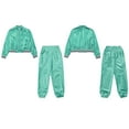 thumbnail image 3 of iiniim Boys Girls Hip Hop Modern Dance Outfit Shiny Metallic Long Sleeve Jacket and Pants Set Tracksuit Light Green 8, 3 of 7