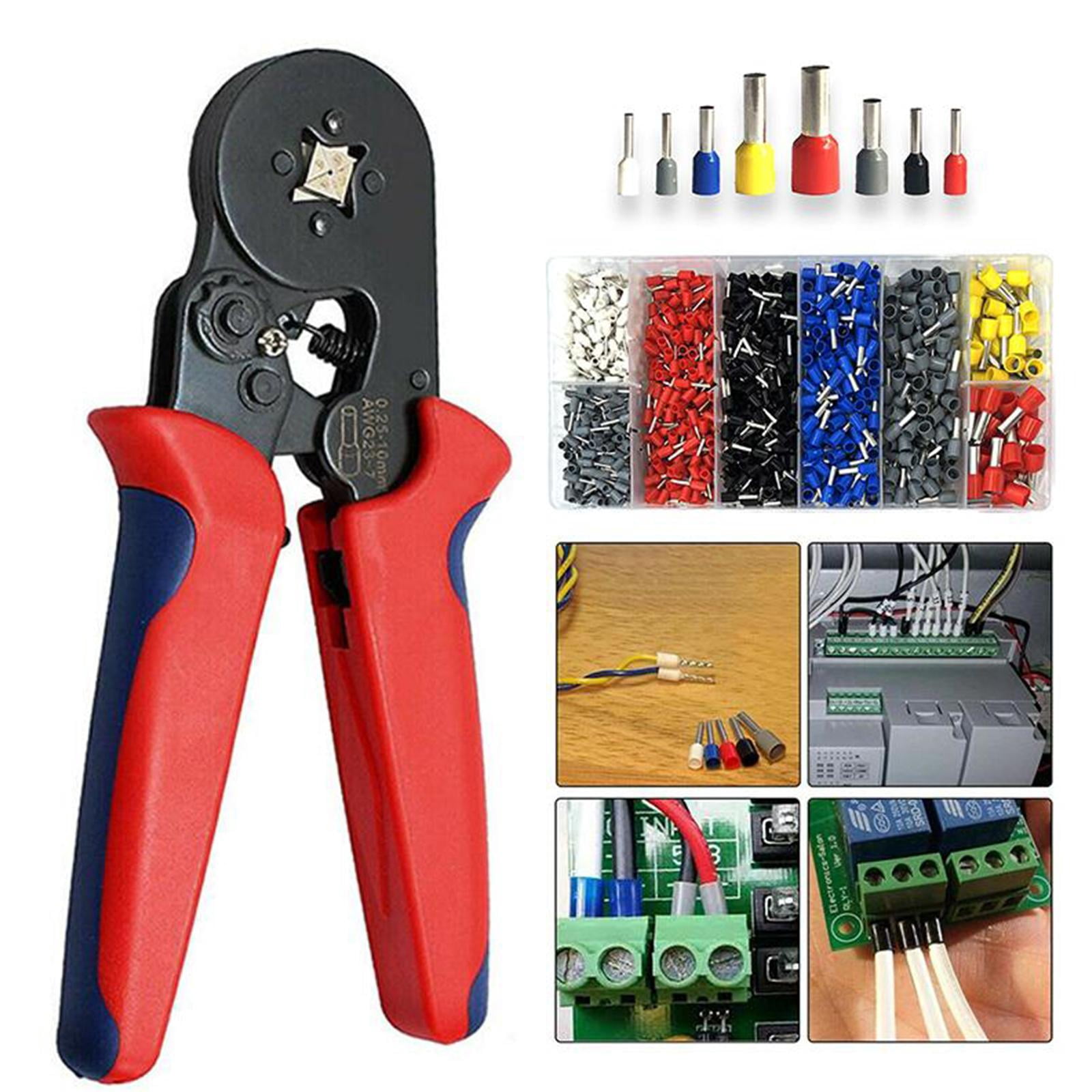 Self-Adjusting Wire Crimping Tool Kit with 800pcs Ferrule Terminals, 0.25-10mm² AWG 23-10 Electrical Crimper Plier for DIY and Professional Electrical Work