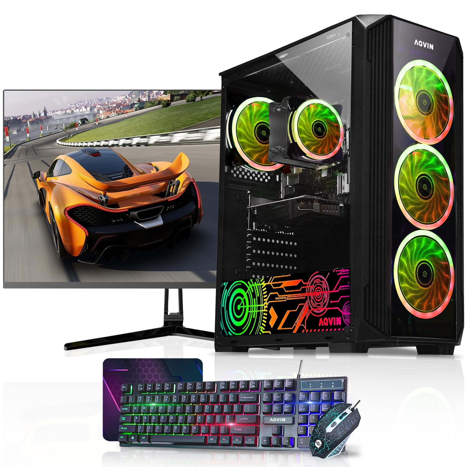 AQVIN ZForce Gaming Desktop Computer Tower PC | Intel Core i7 | 32GB RAM | 512GB SSD Storage | Geforce GTX 1650 4GB GDDR5 | 24 Inch Curved Gaming Monitor | Windows 10 Pro | RGB Keyboard and Mouse