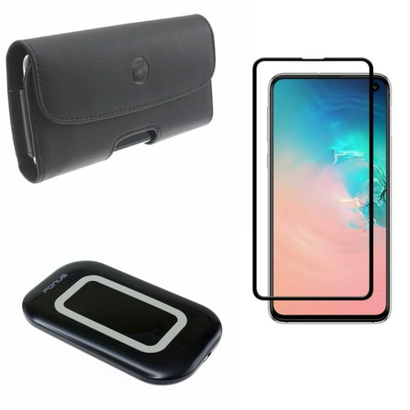 Galaxy S10e Wireless Charger w Case Belt Clip w Screen Protector - Fast 7.5W and 10W Charging Pad, Leather Holster Cover, Tempered Glass 5D Curved Edge for Samsung Galaxy S10e Phone