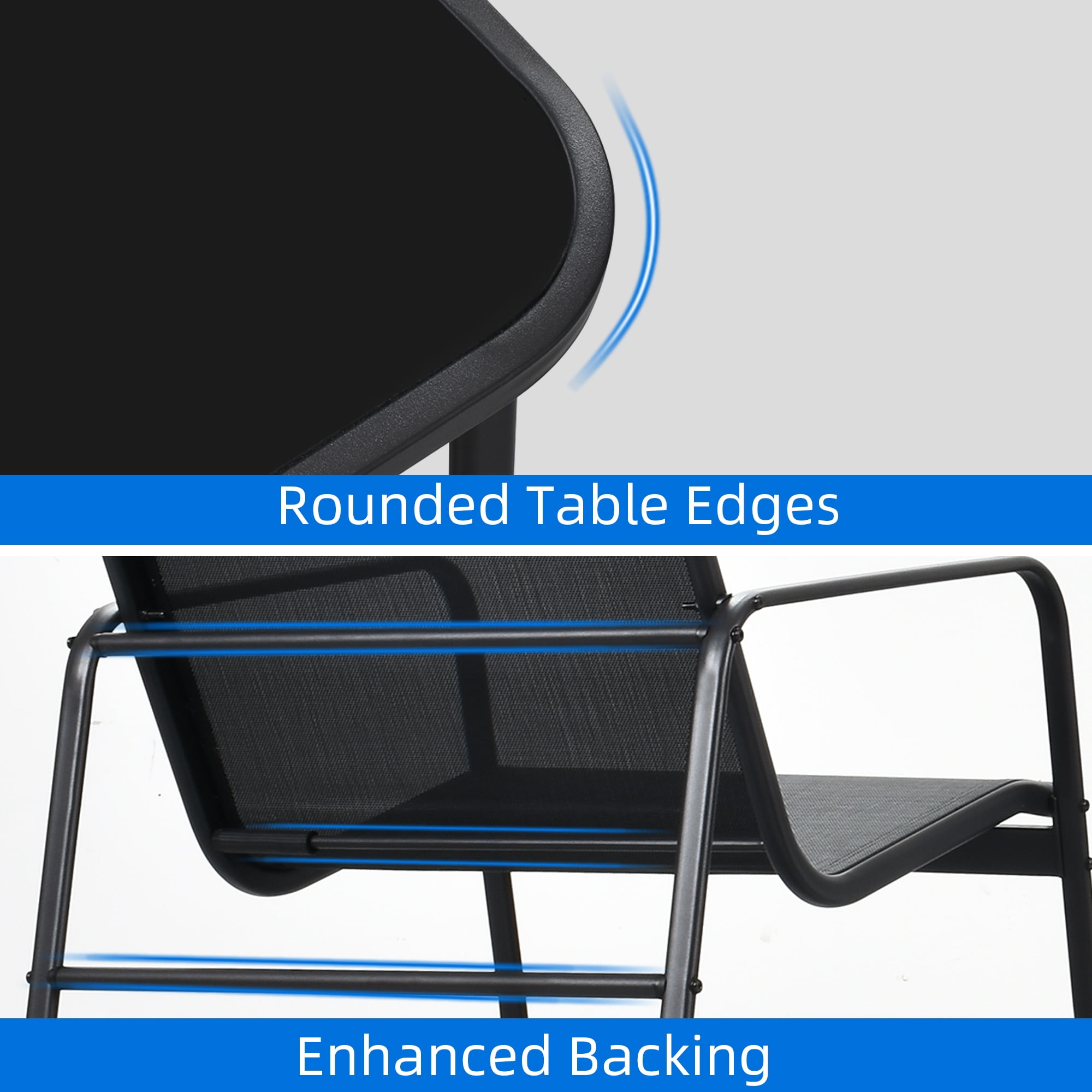 Uforic 4 Pieces Outdoor Furniture Set,Patio Textilene Steel Conversation Set with Loveseat Chair,Rocking Chair Set of 2 and Tea Table - Black