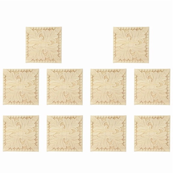 10X Natural Wood Appliques Square Flower Carving Decals Decorative Wooden Mouldings 10x10cm