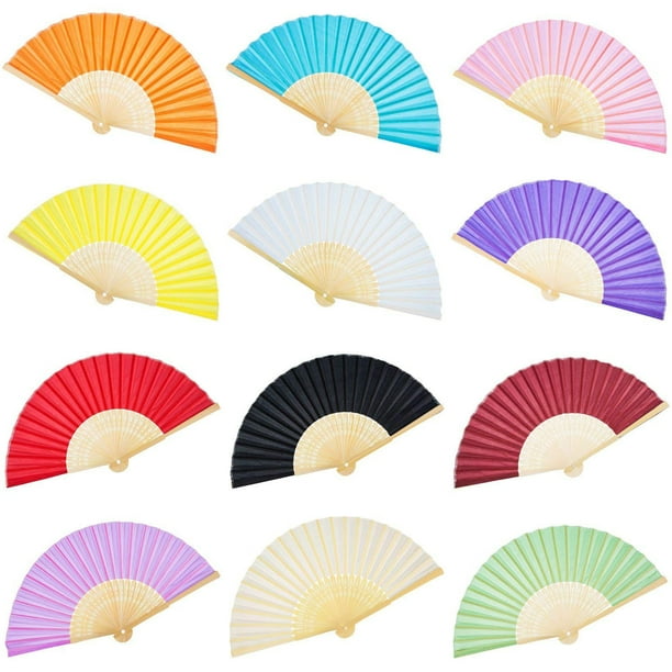 Hand Held Paper Fans Bamboo Folding Fans Handheld Folded Fan for Church Wedding Gift, Party