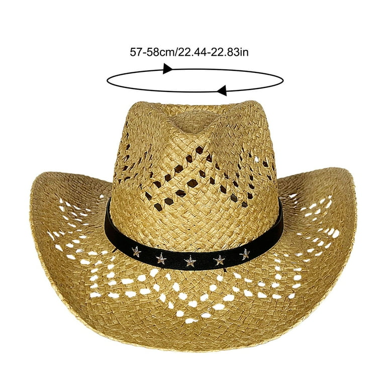 AOMPMSDX mens Sun Hats Handmade Hollow Straw Cowboy With Curled