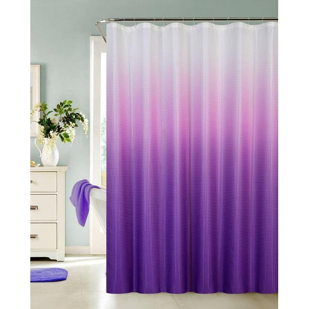 Ombre Waffle Fabric Shower Curtain With 12 Metal Roller Hooks Purple Com Ombre Waffle Fabric Shower Curtain With, Purple Shower Curtain Hooks