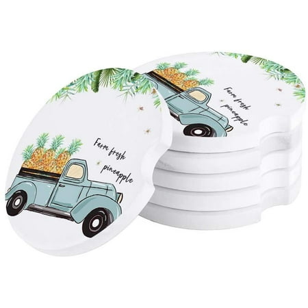 

KXMDXA Farm Fresh Truck with Pineapple Tropical Plant Set of 2 Car Coaster for Drinks Absorbent Ceramic Stone Coasters Cup Mat with Cork Base for Home Kitchen Room Coffee Table Bar Decor