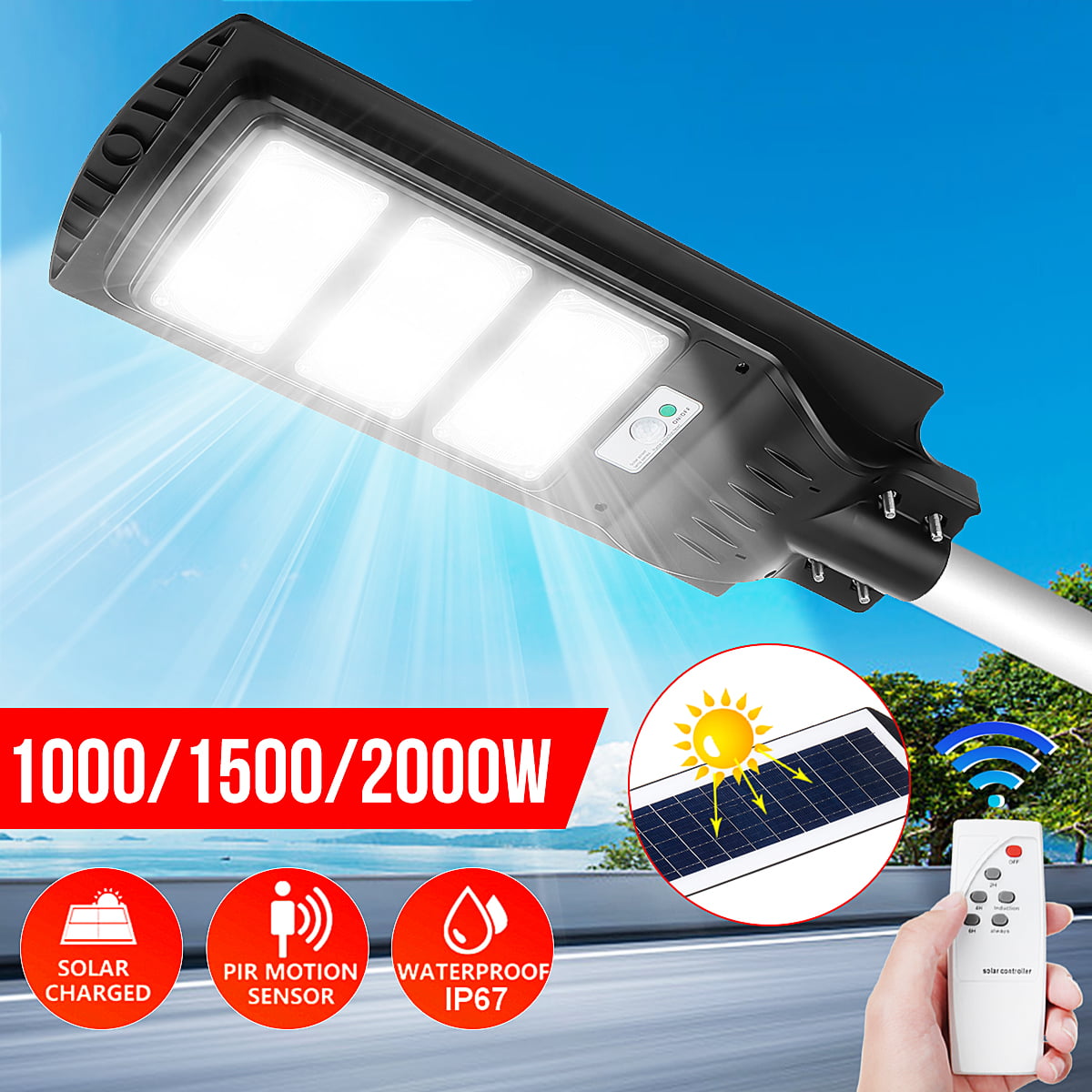 3600W Solar Street Road Light Motion Sensor+RemoteControl Outdoor Yard Wall Lamp 