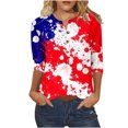 thumbnail image 2 of Fiudx Ofertas Flash Del Día Camiseta Holgada de Manga 3/4 con Botones Estampados Del Día de La Independencia de Fashion Comfort para Mujer, 2 of 4