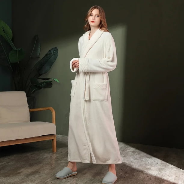 Otoño Invierno Coral polar de doble cara de felpa de longitud extendida ropa de dormir gruesa hombres mujeres Albornoz cálido acogedor ropa de hogar