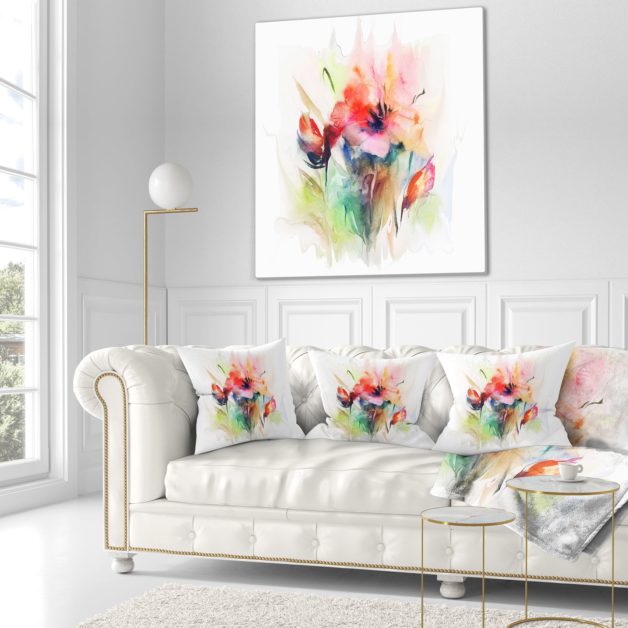 Designart Floral Watercolor Illustration - Abstract Floral Throw Pillow - 18x18