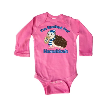 

Inktastic Hanukkah Hedgehog I m Excited For Hanukkah Gift Baby Boy or Baby Girl Long Sleeve Bodysuit