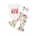 thumbnail image 2 of Aojekbee Baby Girls Summer Outfits Baseball Print Ruffles Romper and Elastic Flared Pants Headband 3 Piece Clothes, 2 of 10