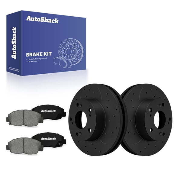 AutoShack Front Vented Drilled & Slotted E-Coated Brake Rotors Black Finish   Premium Ceramic Pads 6-PC Brake Kit Replacement for 2006-2011 Honda Civic NightGuard 10.31" (261.9 mm)