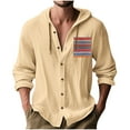 thumbnail image 2 of YaoYar Mens Cotton Linen Button Down Hoodies Fashion Casual Print Pocket Solid Hooded Long Sleeve Shirts, 2 of 5