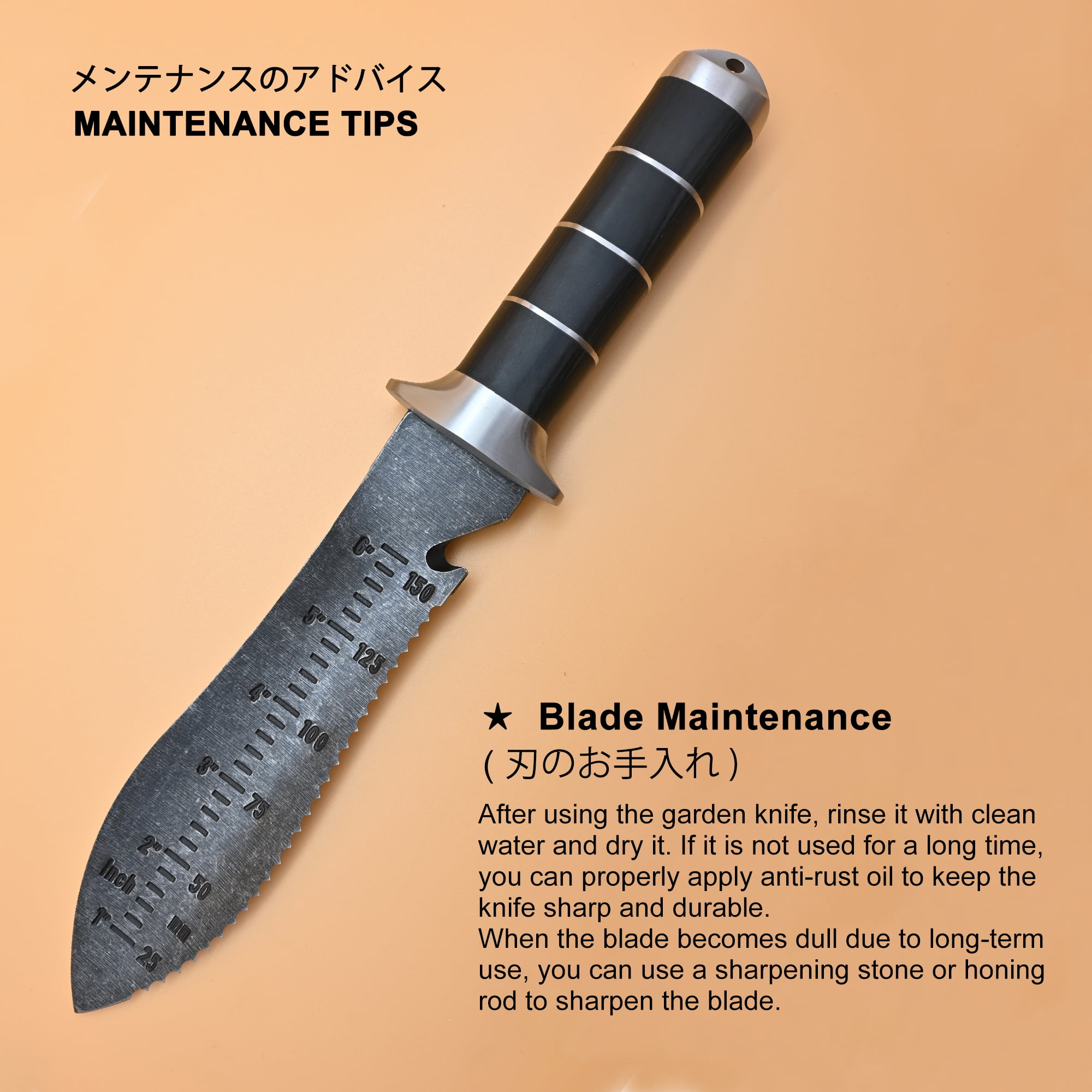 TONMA Hori Hori Garden Knife [ Made in Japan ] Heavy Duty Stainless Steel Japanese Hori Knife with Sheath Garden Tools for Weeding, Digging, Cutting, Pruning