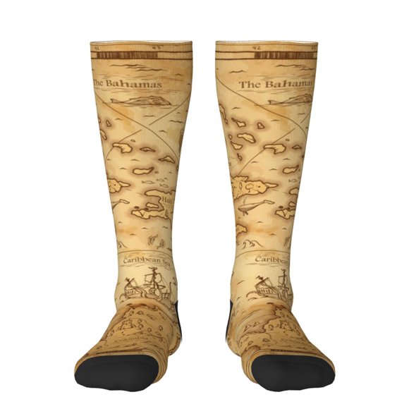 Gaeub Old Vintage Map Of Sea Print Design Socks Stretchy High Tube Socks for Men Women Teens , Softball Soccer Socks for Hiking, Sport