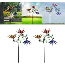 Large Colorful Flower Wind Spinner, Summer Beautiful Spinning Flowers Wind Spinner Decor, Outdoor Multi Colored Flowers Wind Spinner Garden Metal Stake Decoration (2pc)