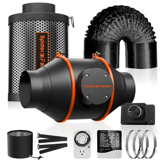Spider Farmer 4-Inch 205 CFM Inline Fan Kits with Speed Controller Grow Tent Ventilation System