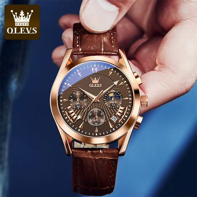 OLEVS  Watches,Brown Leather Watch for Men,Men Day Date Watch,Men's  Luminous Watch,Dress Watch for Men,Rose Gold Watch for Men,Men's Fashion