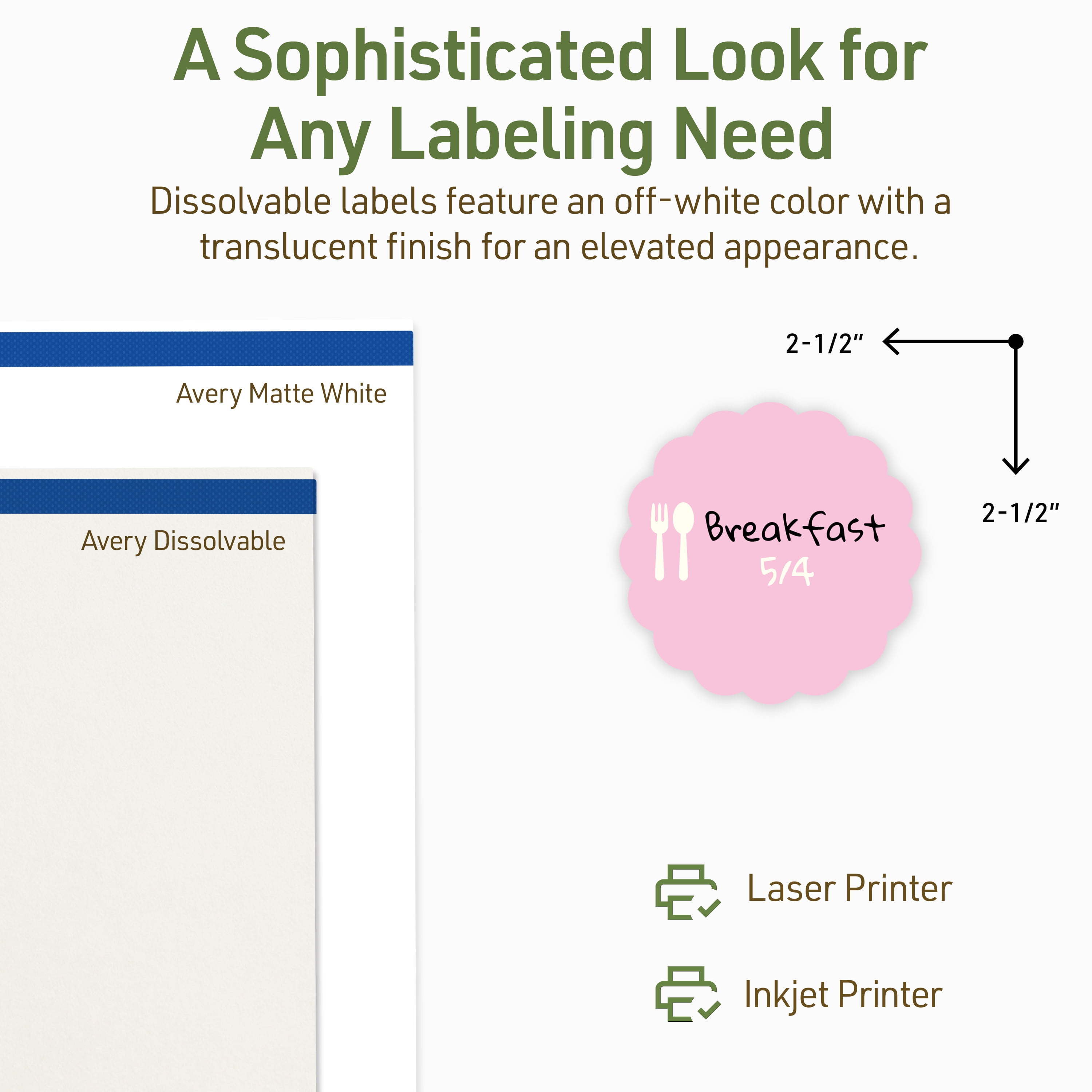 Avery Dissolvable Round Scalloped Labels, 2.5" Diameter, 90 Labels