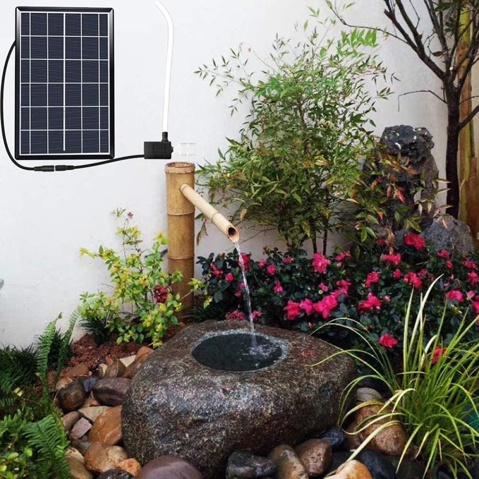 Outdoor bamboo fountain, water gaming, bamboo solar water fountain, zen garden fountain water bamboo water, water landscape Japanese garden decoration, 70cm