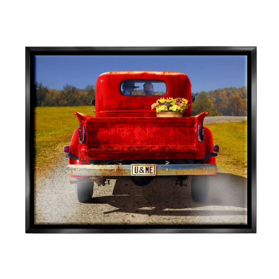 Stupell Industries Romantic Couple Red Pickup Transportation Photography Black Floater Framed Art Print Wall Art, 21 x 17