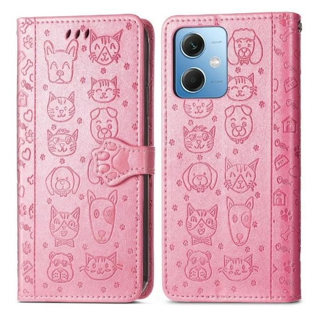 Funda Cartera FOXDOCK para XIAOMI Redmi Note 12 5G , Flip PU con Relieve de Gatos y Perros, Tarjetero y Soporte