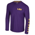 thumbnail image 2 of Men's Colosseum Purple LSU Tigers Logo Lockup 3-Hit Active Blend Long Sleeve T-Shirt, 2 of 3