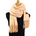 thumbnail image 3 of Bufanda de cachemira para mujer, otoño e invierno, color sólido, chal grueso y cálido, color caramelo, bufanda que combina con todo, 3 of 6