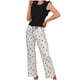 thumbnail image 2 of Puntoco Conjuntos de pijama cómodos para mujer, moda para mujer, cuello redondo, estampado con patrón ondulado, sin mangas, cintura elástica, pantalones con cordones, conjunto de pijama estampado, 2 of 3