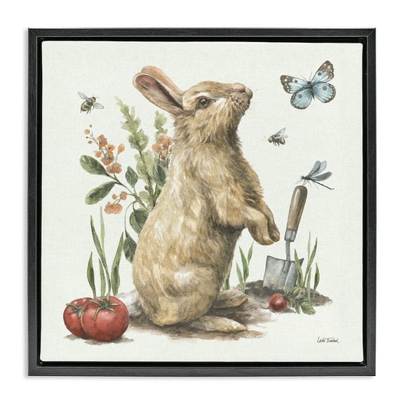Stupell Industries Garden Patch Rabbit Animals & Insects Painting Black Floater Framed Canvas Art Print Wall Art, 18 x 18