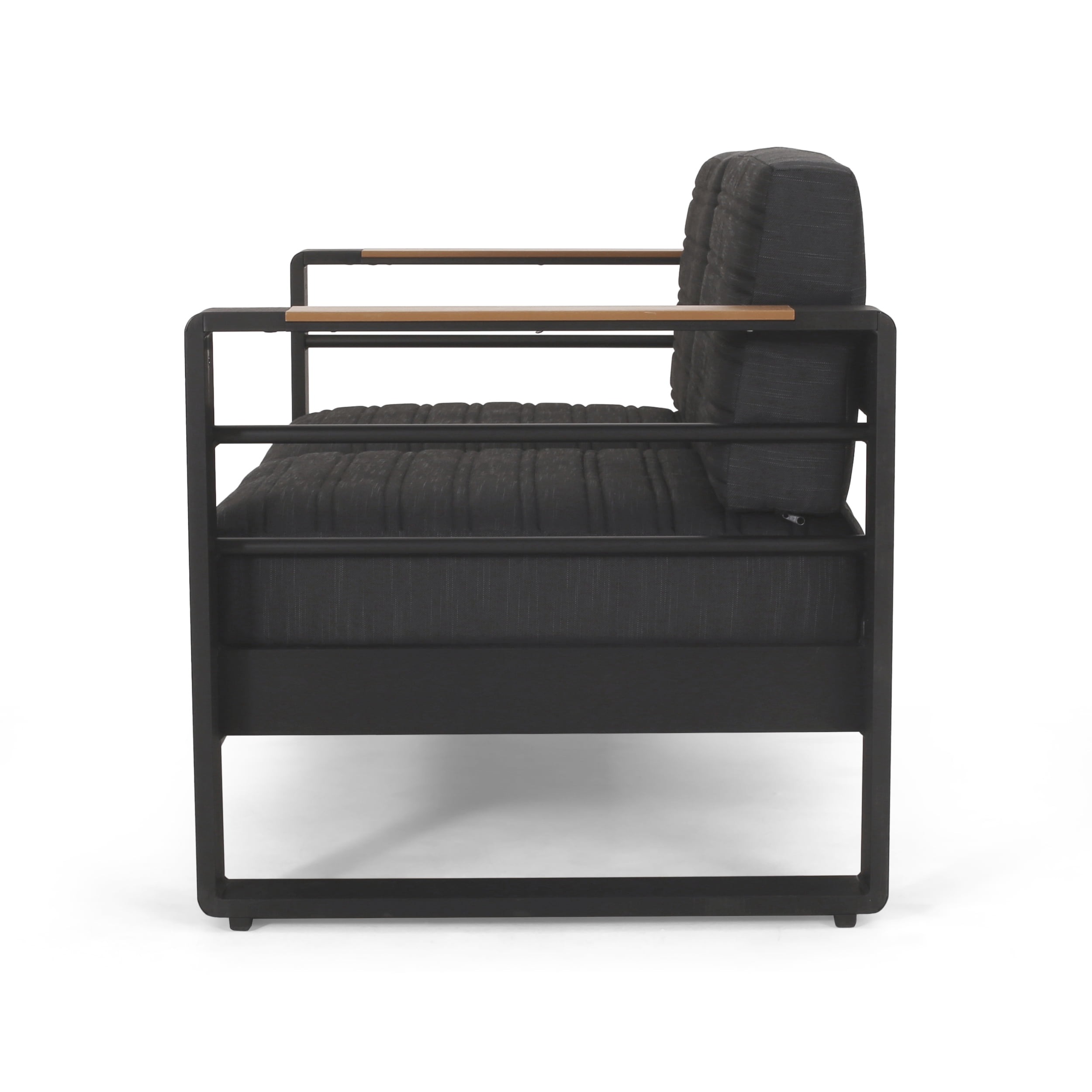 Noble House Negley Cushion Aluminum Outdoor Loveseat - Dark Gray/Black