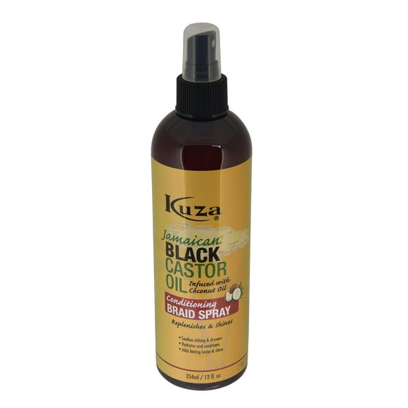 Kuza Vaporisateur Conditionneur pour Tresses à l'Huile de Ricin Noire Jamaïcaine - Infusé à l'Huile de Coco pour Tresses, Locs, Torsades et Cheveux Naturels, 12 fl oz