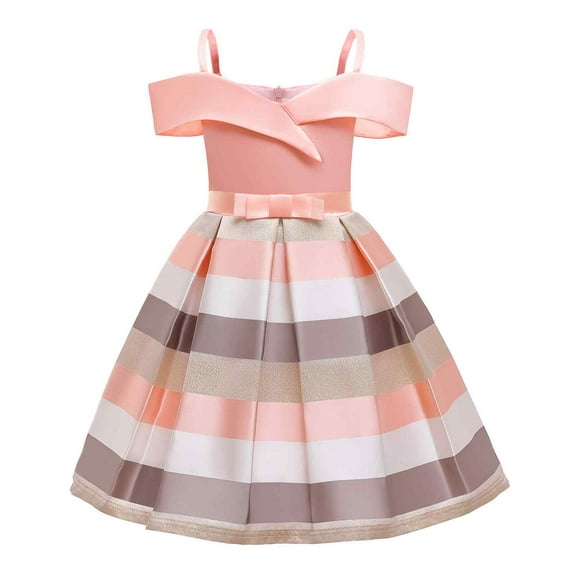 Coerni Toddler Baby Girls Sleeveless Strap Party Dress Birthday Elegant Striped Princess Dresses Girl Summer Casual Sundress