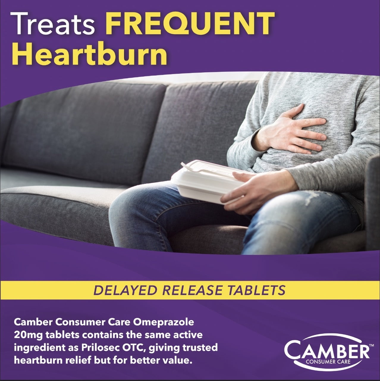 Camber Omeprazole 20mg Delayed-Release Tablets, Heartburn and Acid Reflux Medicine (42 Count)