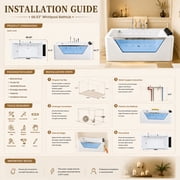 67 Luxury Whirlpool Bathtub with Panoramic Glass Window | 7 Hydro-Massage Jets, Waterfall Faucet & LED Chromatherapy | 1HP 750W Motor, Acrylic Spa Jetted Tub (110V) –Middle Drain
