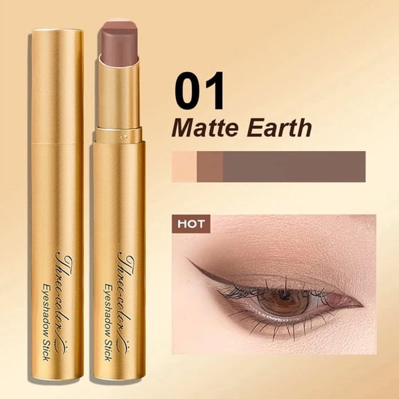 Three-Color Gradient Eyeshadow Stick, Cream Shimmer Eye Crayon, Long-Lasting Waterproof Makeup