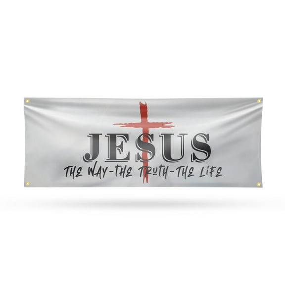 Jesus the way the truth the life Banner Sign 18 Inch x 48 Inch | 13 oz Vinyl with Metal Grommets | Heavy-Duty Single-Sided Outdoor Durable Printed High-Quality Weatherproof | Made in the USA