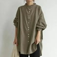 thumbnail image 2 of BLVB Women's Oversized Cotton Linen Shirts Blouses Tops Long Sleeve High Low Button up Shirts Loose Tunic Tees, 2 of 3