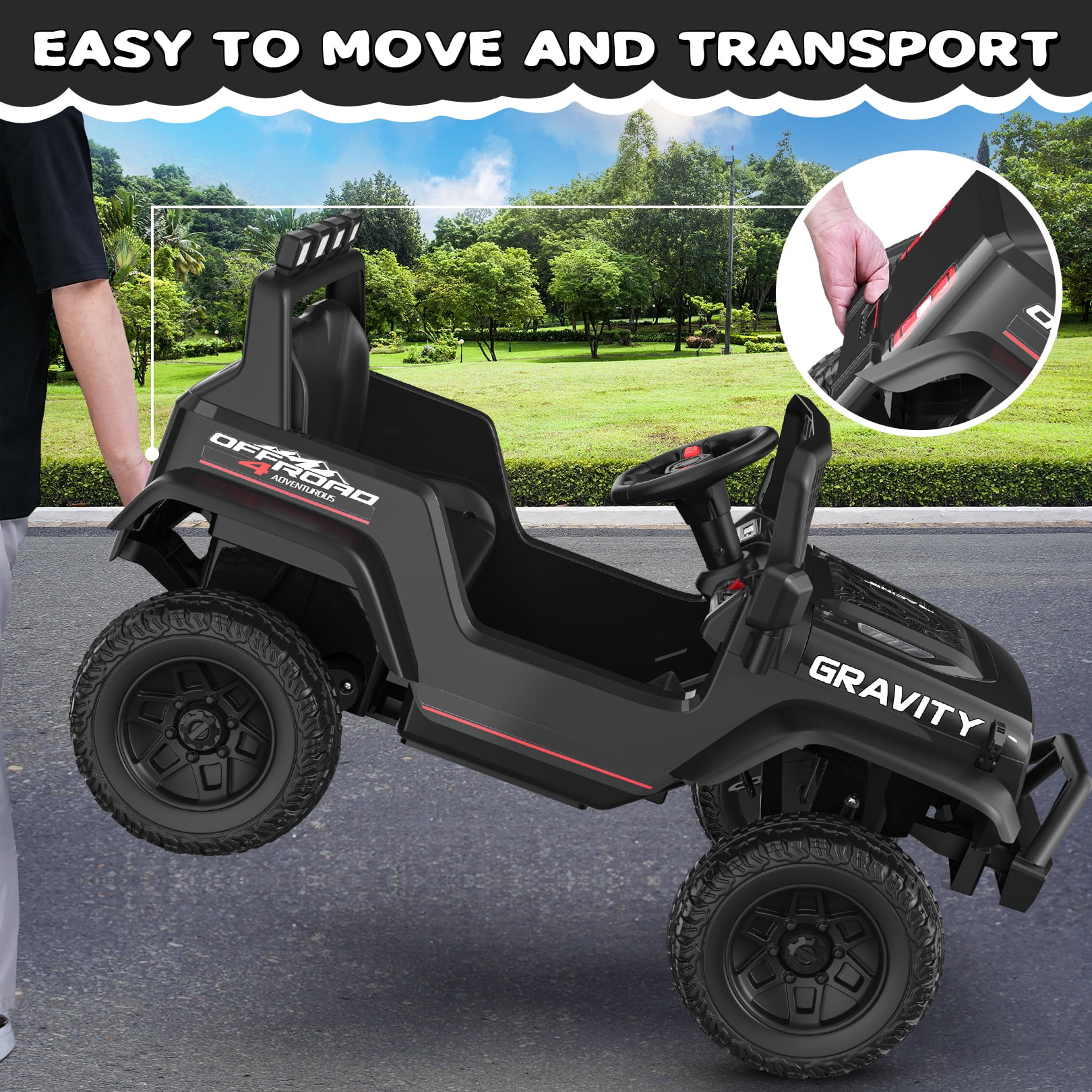 Funcid 24V Ride on Cars Truck with Remote Control, Electric Battery Powered Car with Spring Suspension, Ride on Toys for Kids, Built-in music, Cool LED Light, Bluetooth, USB, Black