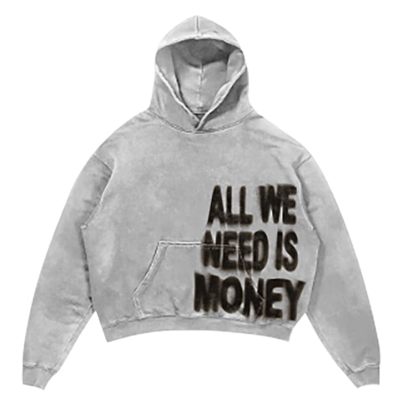 ZHOUCHANKIDS Men's Hop Letter Print Oversized Hoodie Heavyweight Casual Gothic Streetwear Pullover Sweatshirt for Fall Winter Light Gray S