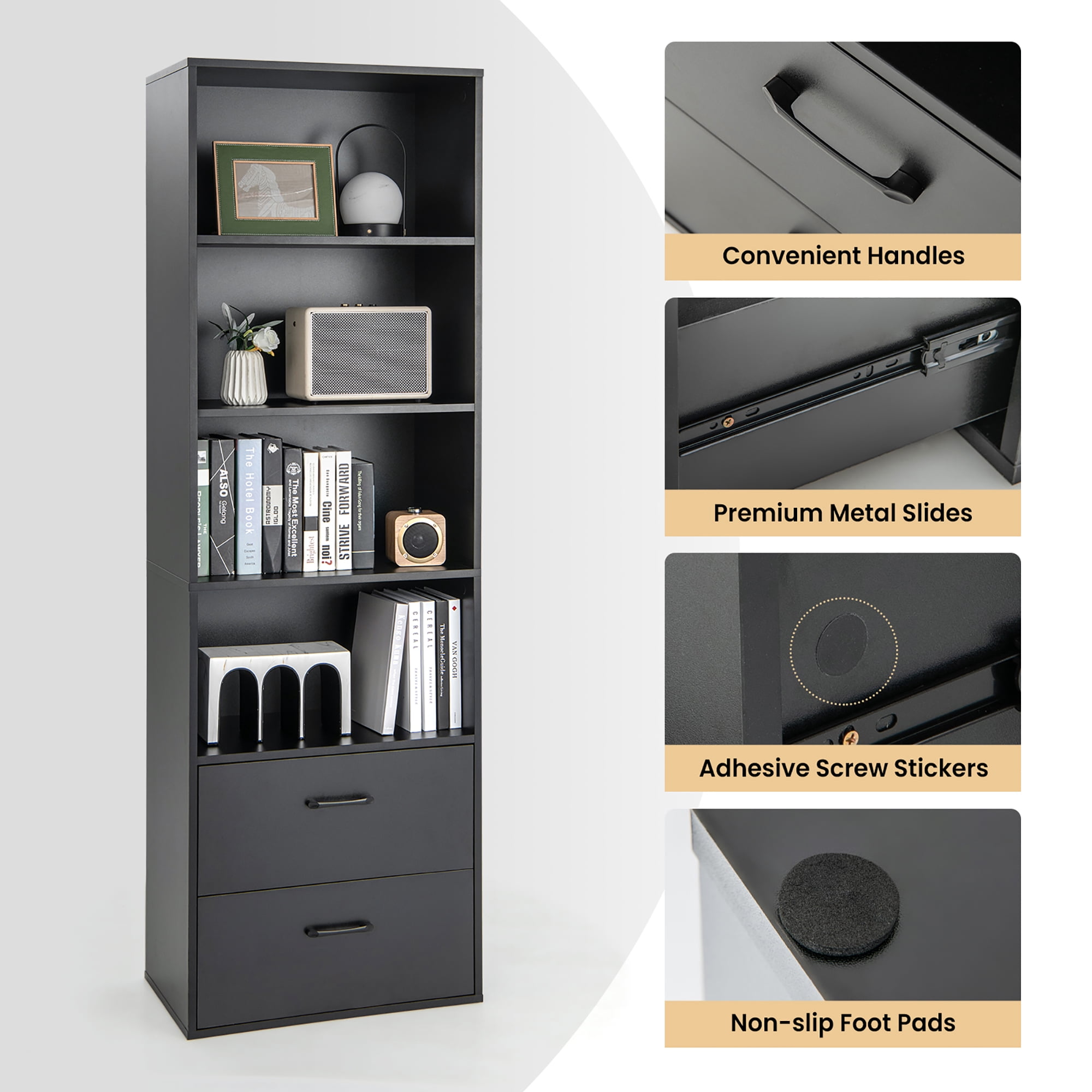 Costway 6-Tier Tall Bookshelf Freestanding Modern Bookcase Black Storage Cabinet