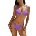 thumbnail image 2 of Jjayotai O-Ring Bikini Sets, Bathing Suit, Cheeky Ribbed Colorblock Textured Swimwear, Two Piece Swimsuit for Women Purple M, 2 of 7