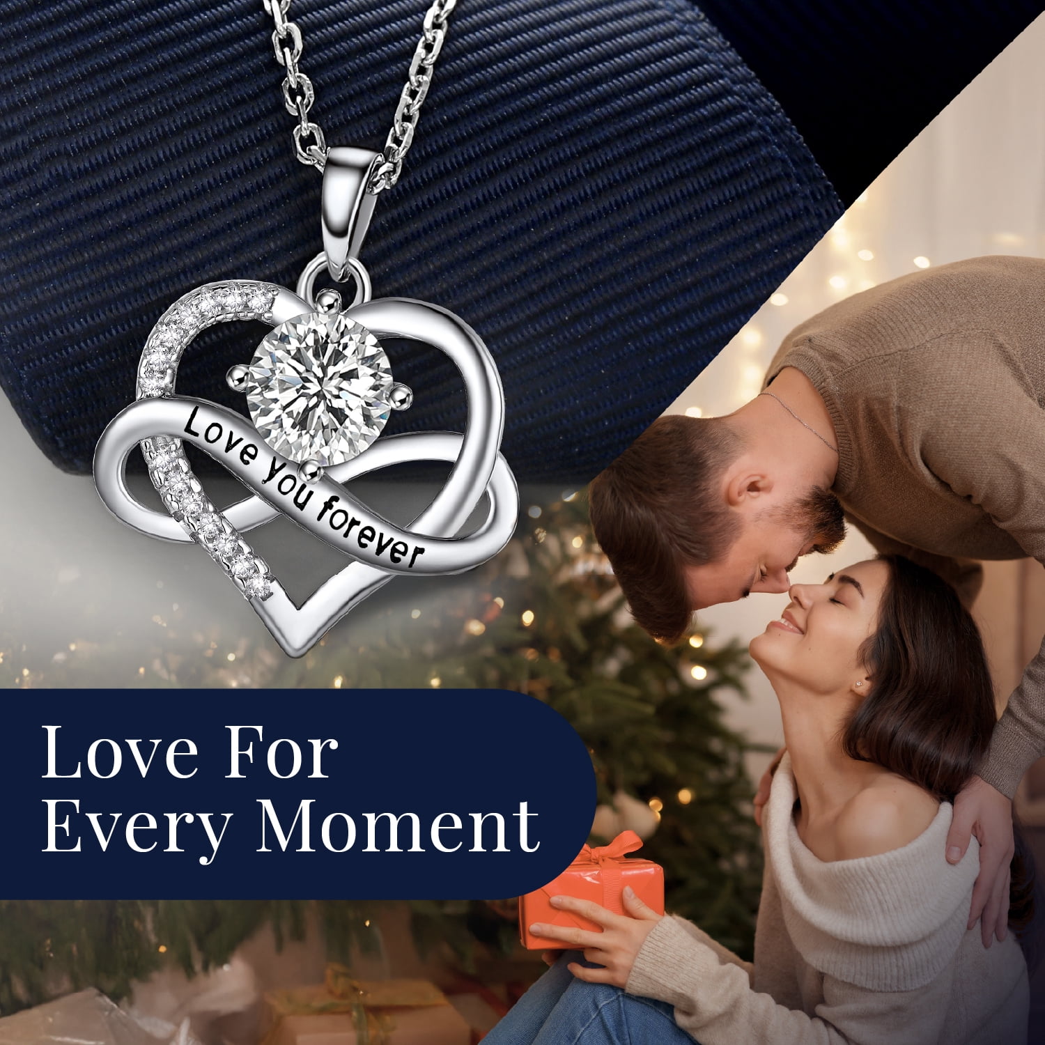 MomentWish Infinity Heart Pendant Necklace for Women 1 Carat Simulated Diamond Necklace Valentines Anniversary Graduation Gifts for Her