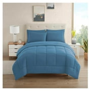 Homehours 7 Piece Comforter Set Bag Solid Color All Season Soft Down Alternative Blanket & Luxurious Microfiber Bed Sheets, Denim, XL