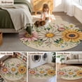 thumbnail image 5 of Round Rugs 4Ft, Vintage Daisy Floral Round Area Rug Washable Indoor Throw Carpet, Spring Flowers Botanical Leaves Rustic Soft Non Slip Circle Rug for Kitchen Nursery Room Home Decor Aesthetic, 5 of 8