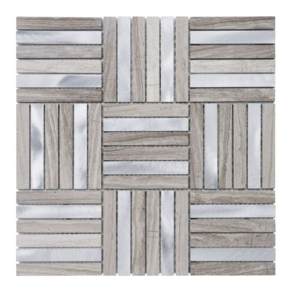 Modket TDH351AL Taupe Gray White Oak Marble Stone Aluminum Metal Parquet Mosaic Tile Backsplash