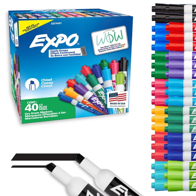 Marcadores de borrado en seco EXPO, tinta de bajo olor, colores variados, 40 unidades