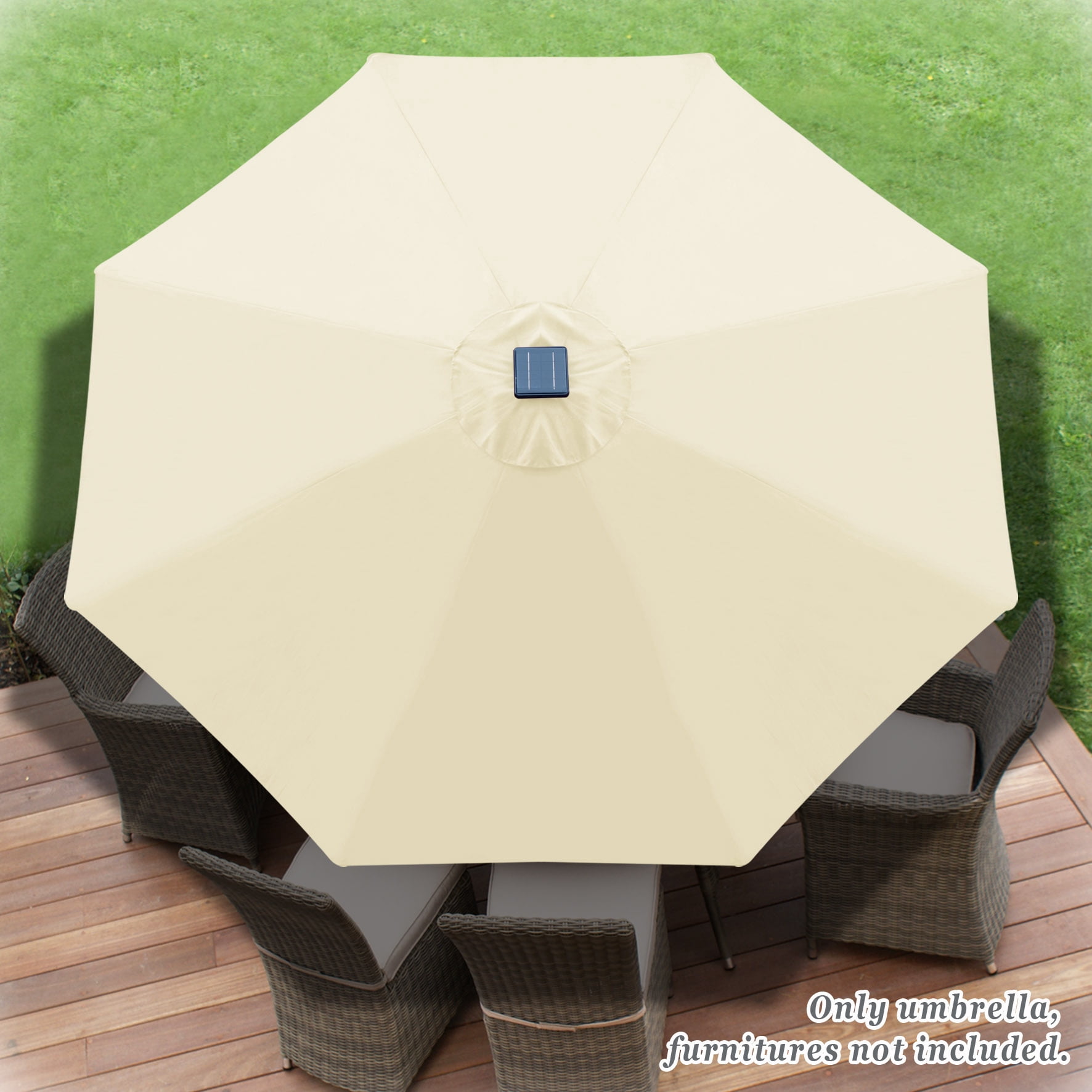 Sunny 9' Aluminum Solar Powered Patio Umbrella 24 LED Light Parasol Sunshade with Crank (Ecru)